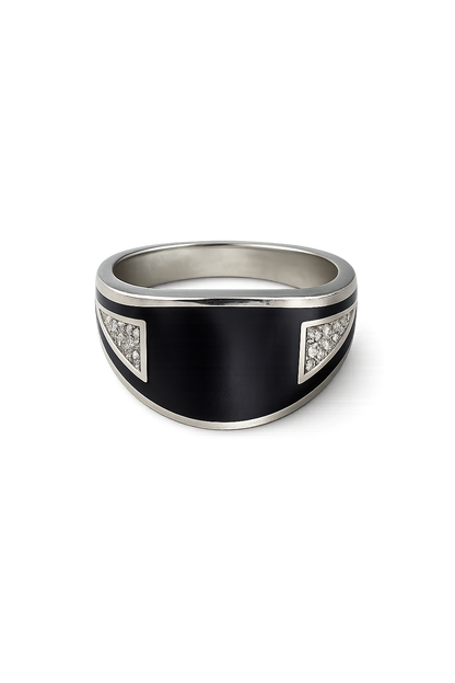 Black Enamel Silver Ring