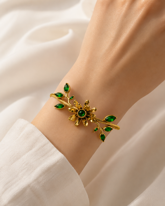 Emerald Flower Bangle Bracelet