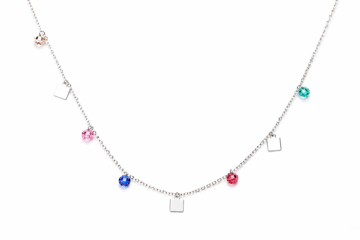 Square Multicolor Gemstone Minimal Necklace