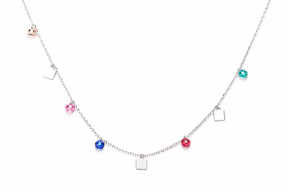 Square Multicolor Gemstone Minimal Necklace