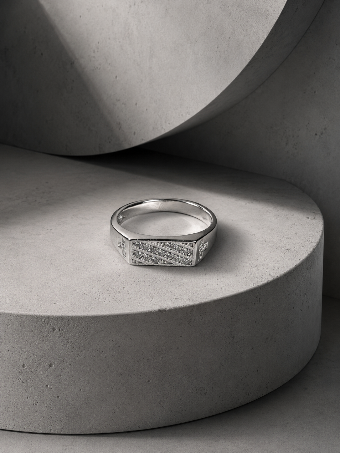 Studded Cross Lines Silver Ring