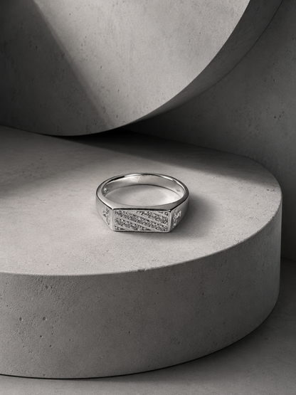 Studded Cross Lines Silver Ring