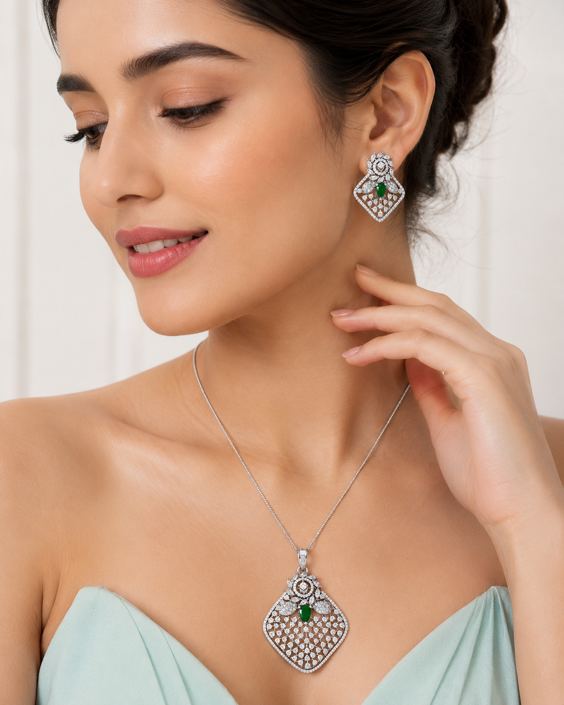 Emerald Cascade Pendant Set