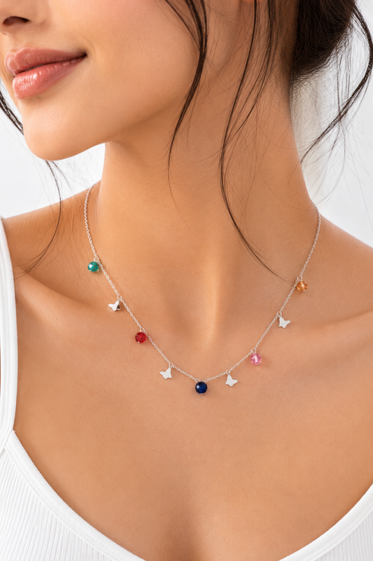 Butterfly Multicolor Gemstone Minimal Necklace