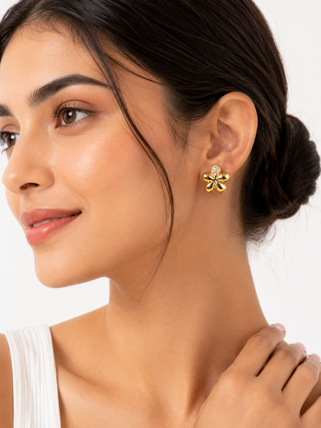 Gold Studded Floral Earrings