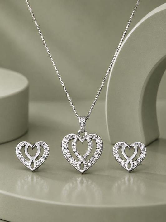 Studded Heart Pendant Set
