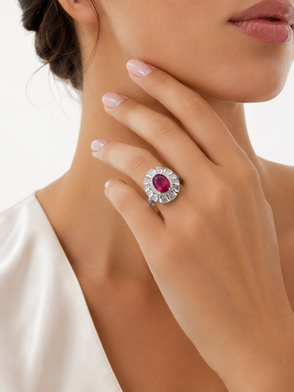 Red Stone Silver Ring