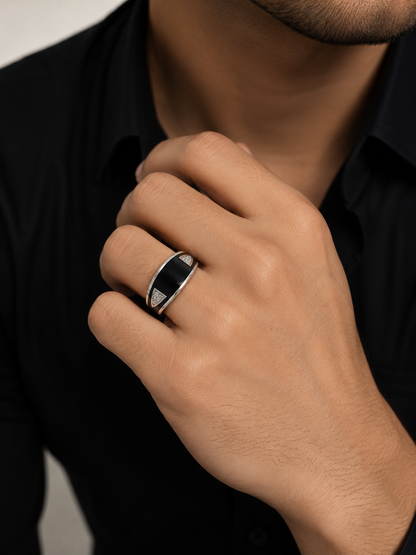 Black Enamel Silver Ring