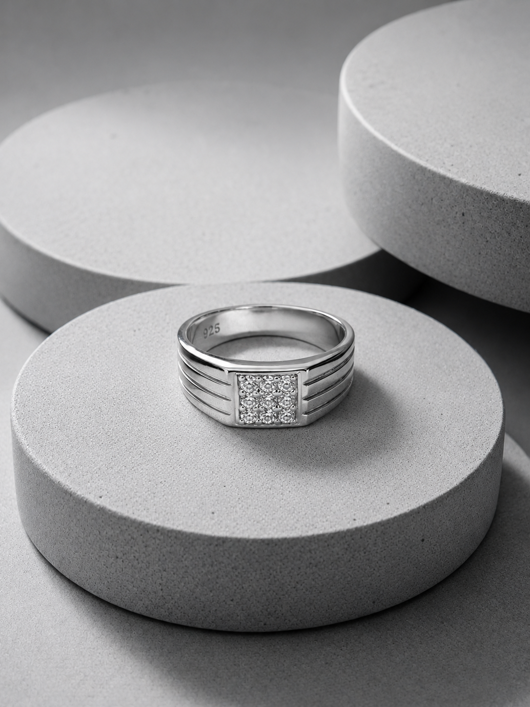 Studded Lines Silver Ring