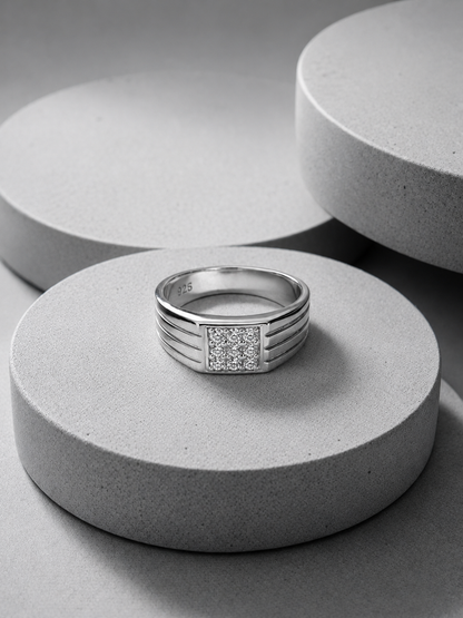 Studded Lines Silver Ring