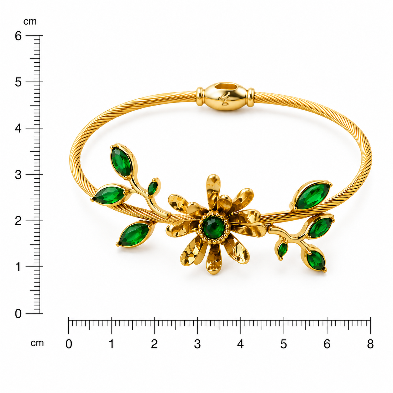 Emerald Flower Bangle Bracelet