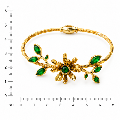 Emerald Flower Bangle Bracelet
