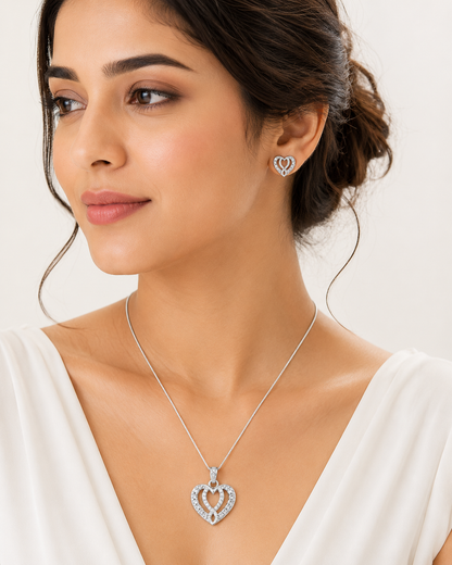 Studded Heart Pendant Set