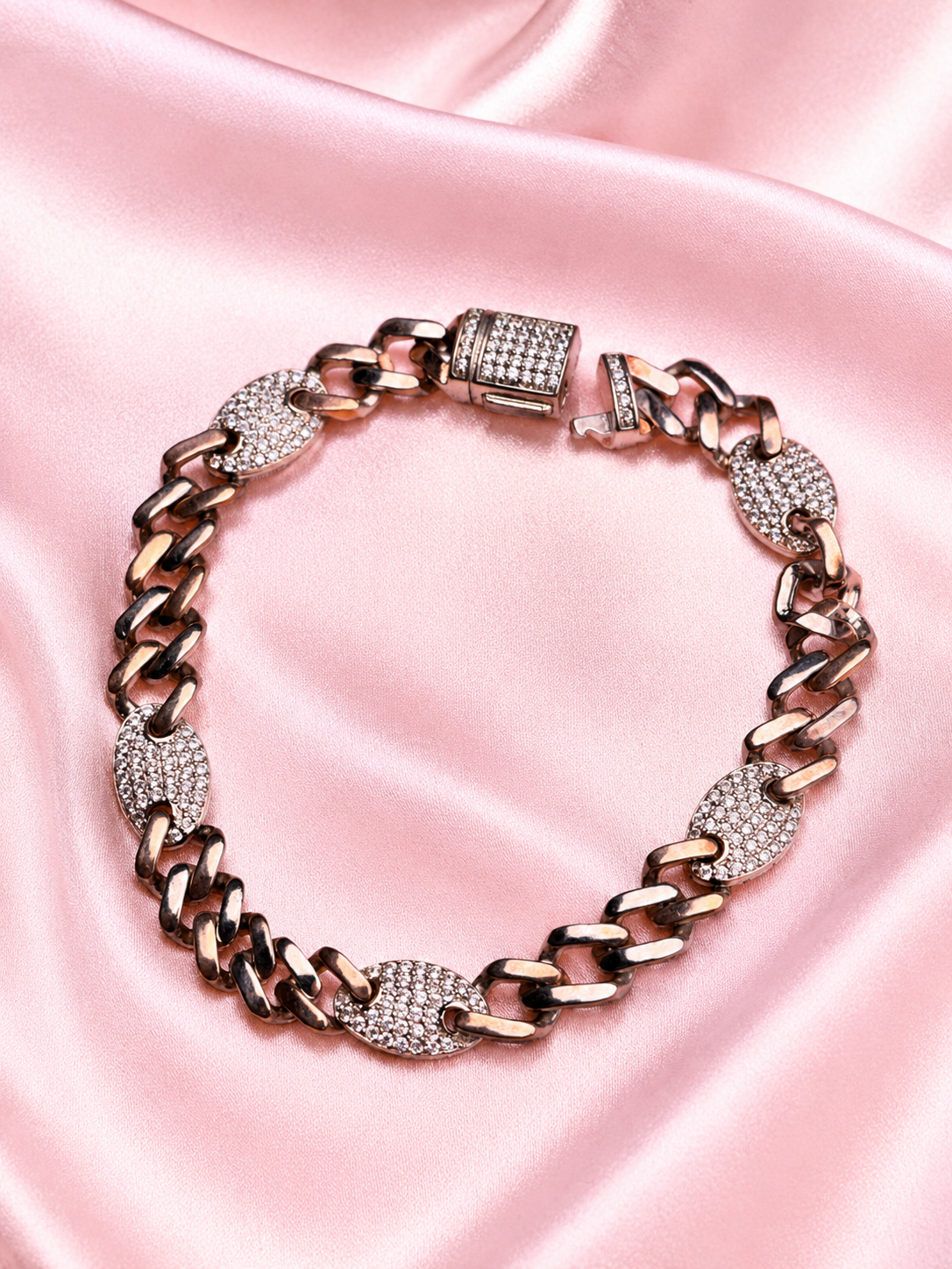Studded Link Chain Silver Bracelet