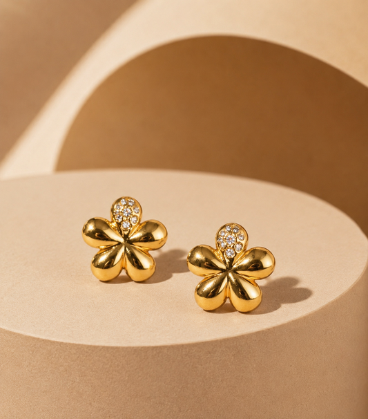 Gold Studded Floral Earrings