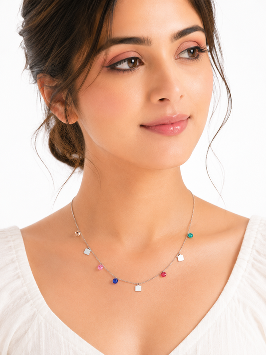 Square Multicolor Gemstone Minimal Necklace
