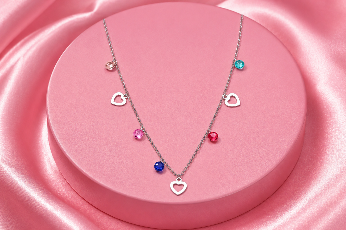 Heart Multicolor Gemstone Minimal Necklace