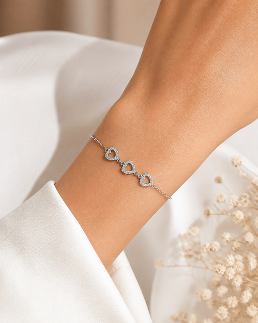 Three Heart Silver Bracelet