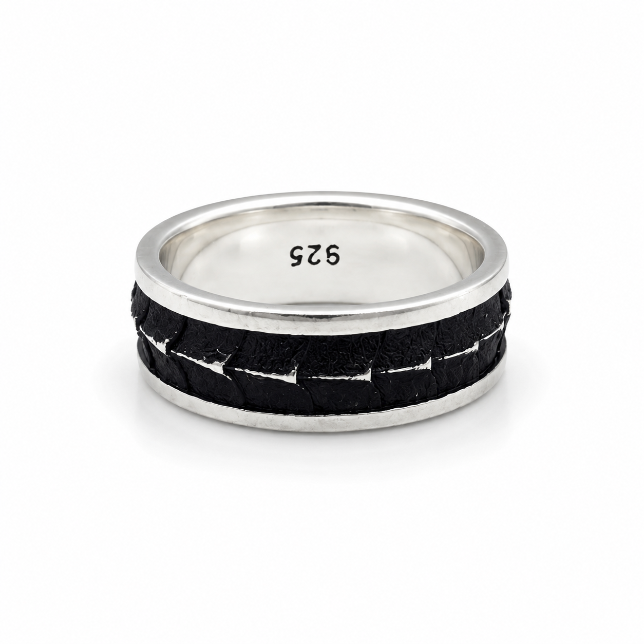 Silver Black Tyre Ring Band