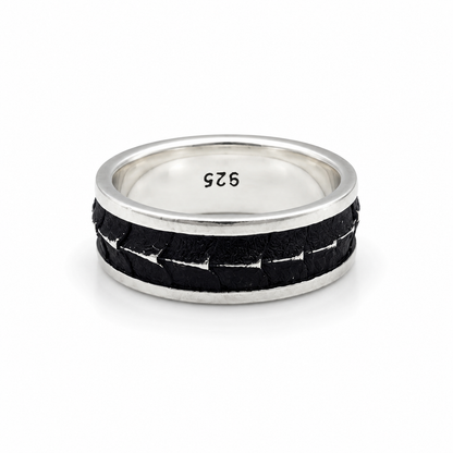 Silver Black Tyre Ring Band