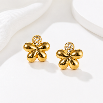Gold Studded Floral Earrings