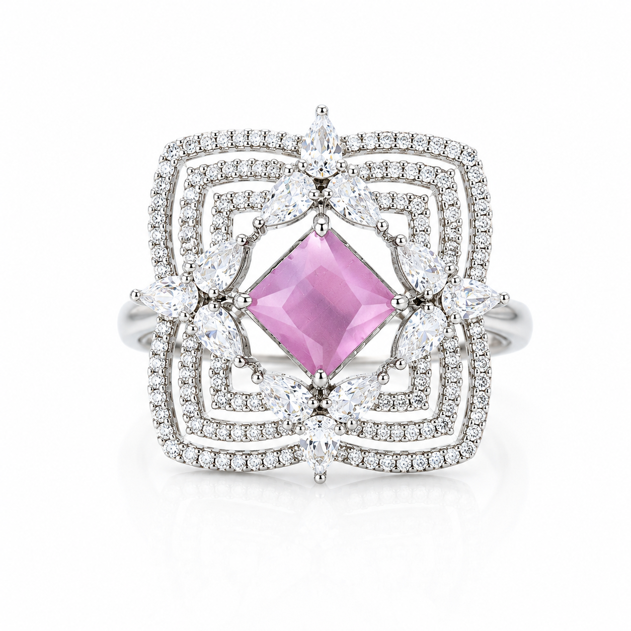 Studded Pink Stone Silver Ring