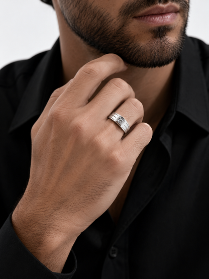 Solitaire Three Lines Silver Ring