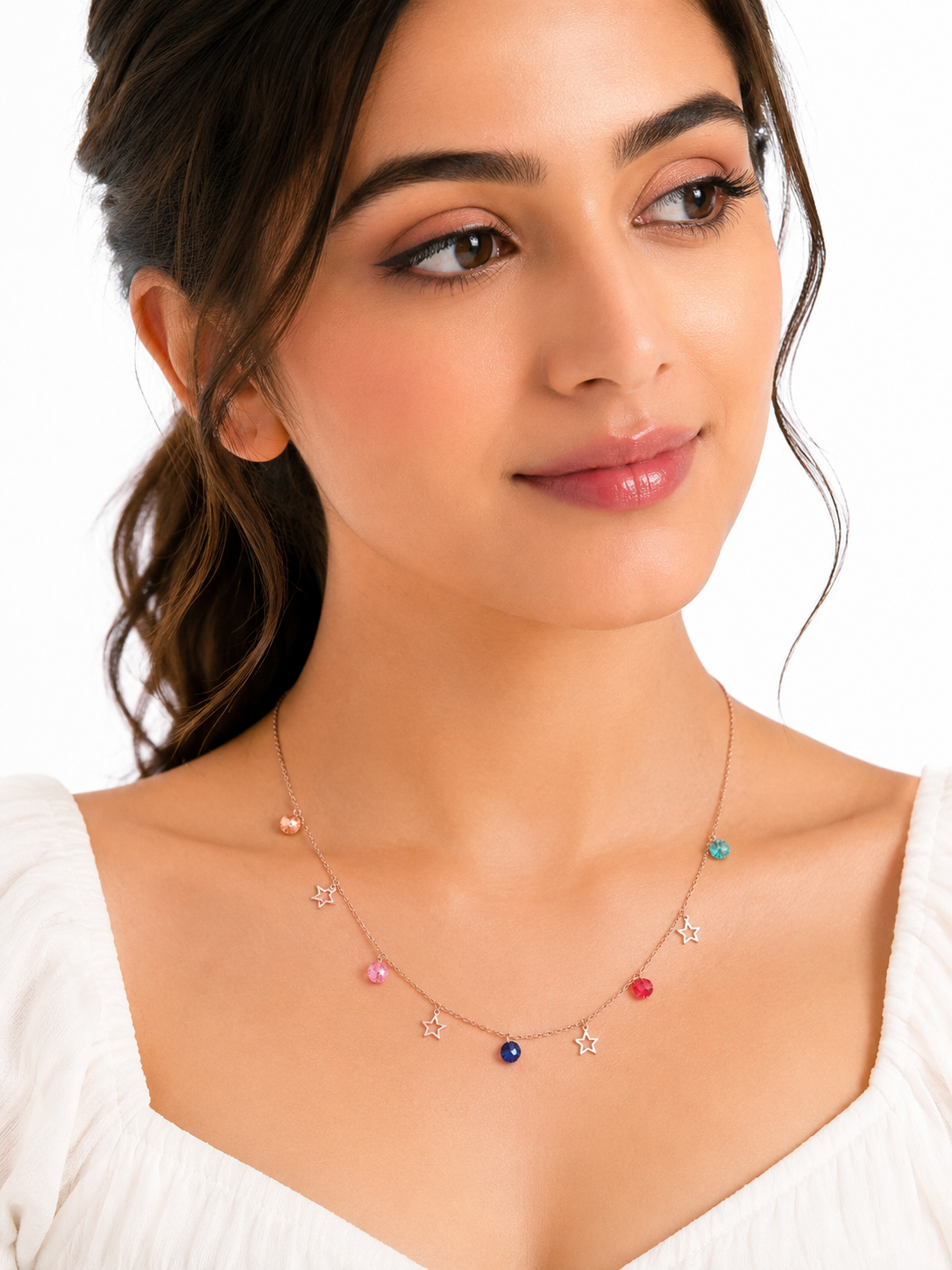 Star Multicolor Gemstone Minimal Necklace
