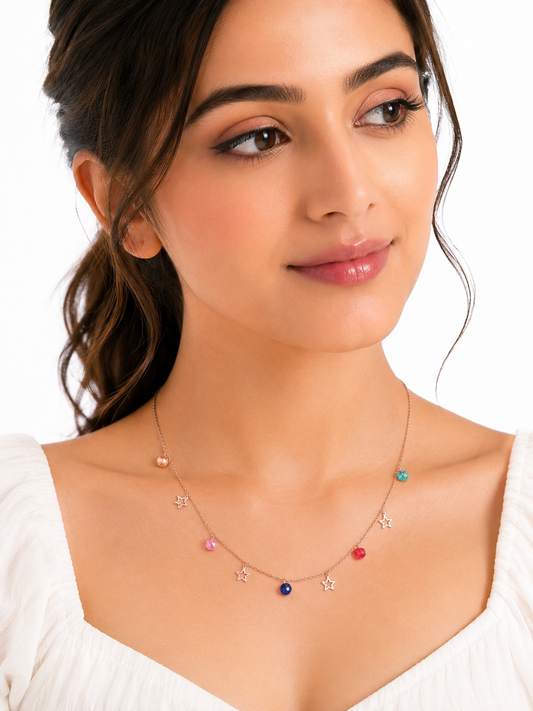 Star Multicolor Gemstone Minimal Necklace