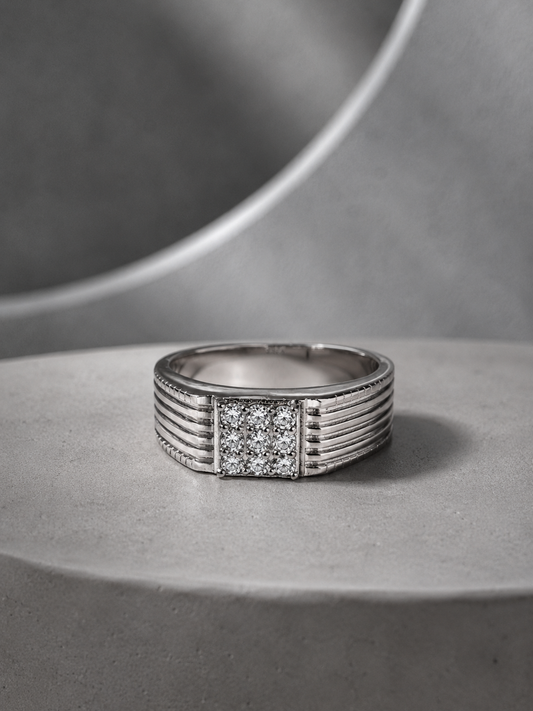 Studded Line Silver Ring