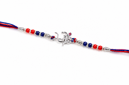 Om Trishul Red Stone Silver Rakhi