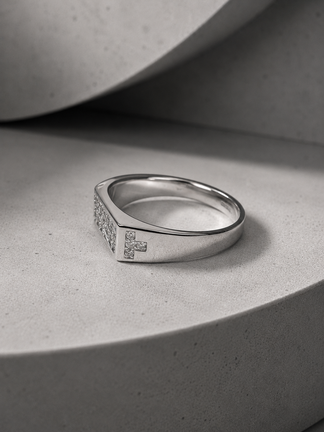 Studded Cross Lines Silver Ring