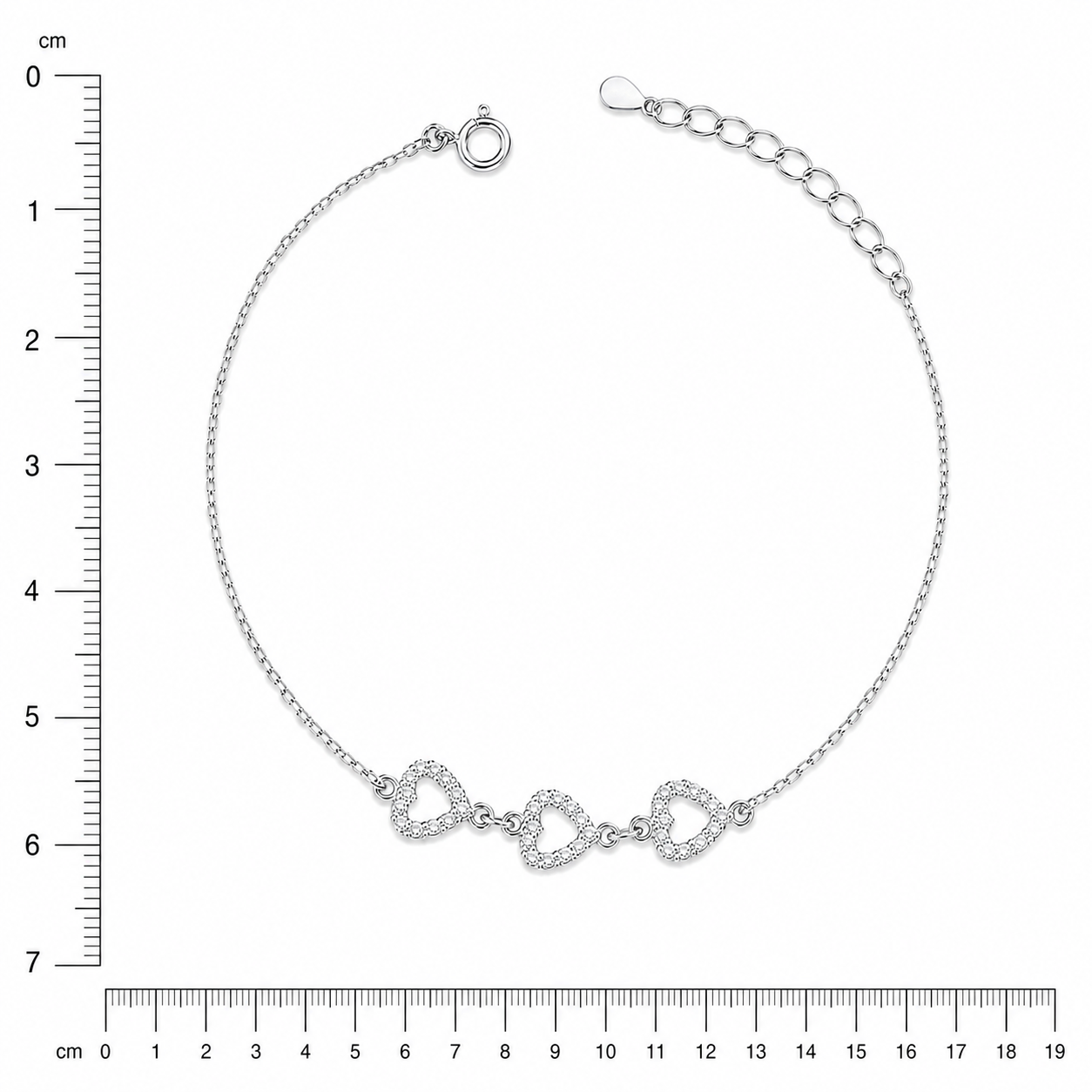 Three Heart Silver Bracelet