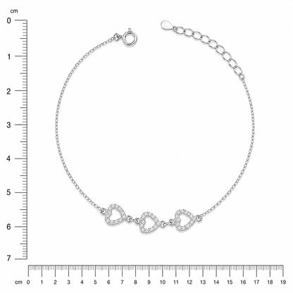 Three Heart Silver Bracelet