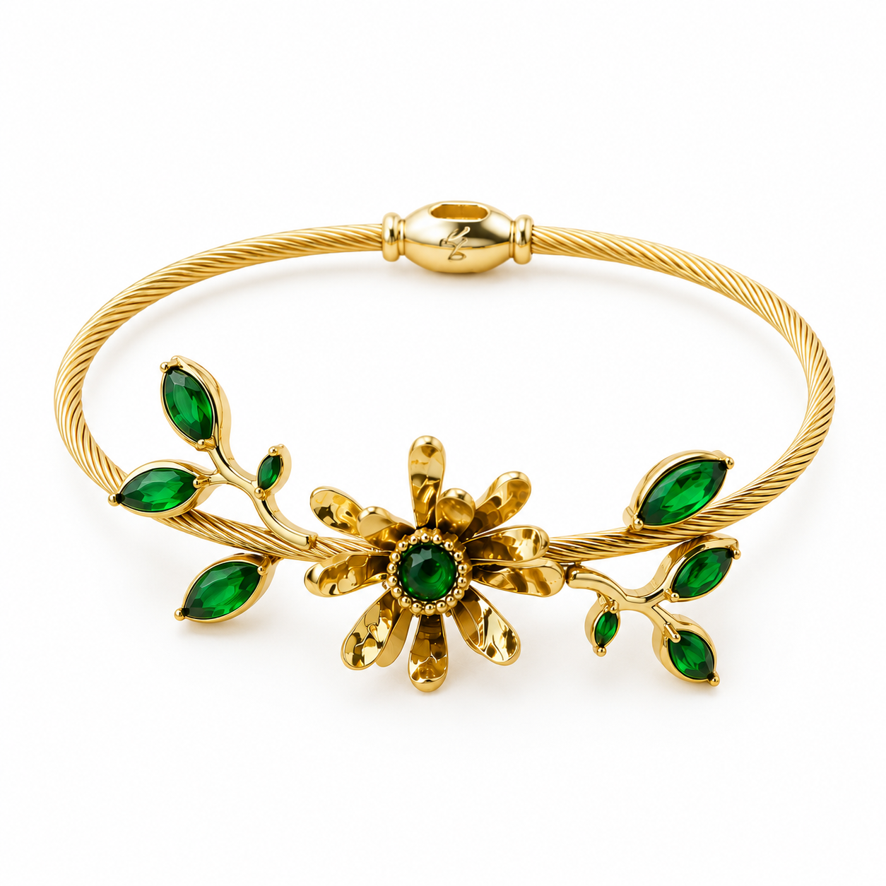 Emerald Flower Bangle Bracelet