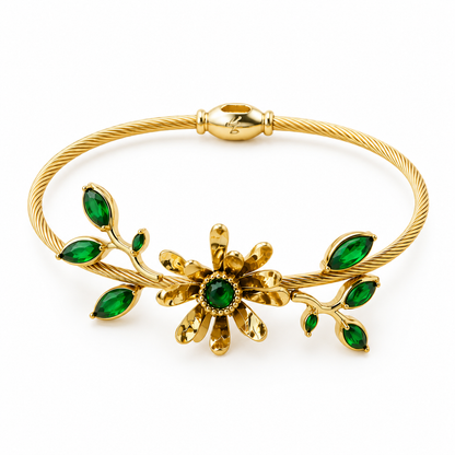 Emerald Flower Bangle Bracelet