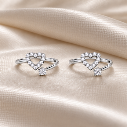 Solitaire Studded Heart Toe Rings