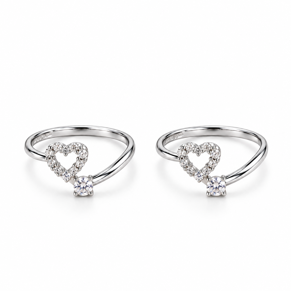 Solitaire Studded Heart Toe Rings