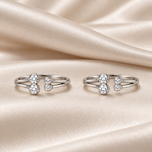 925 Silver Four Solitaire Toe Rings