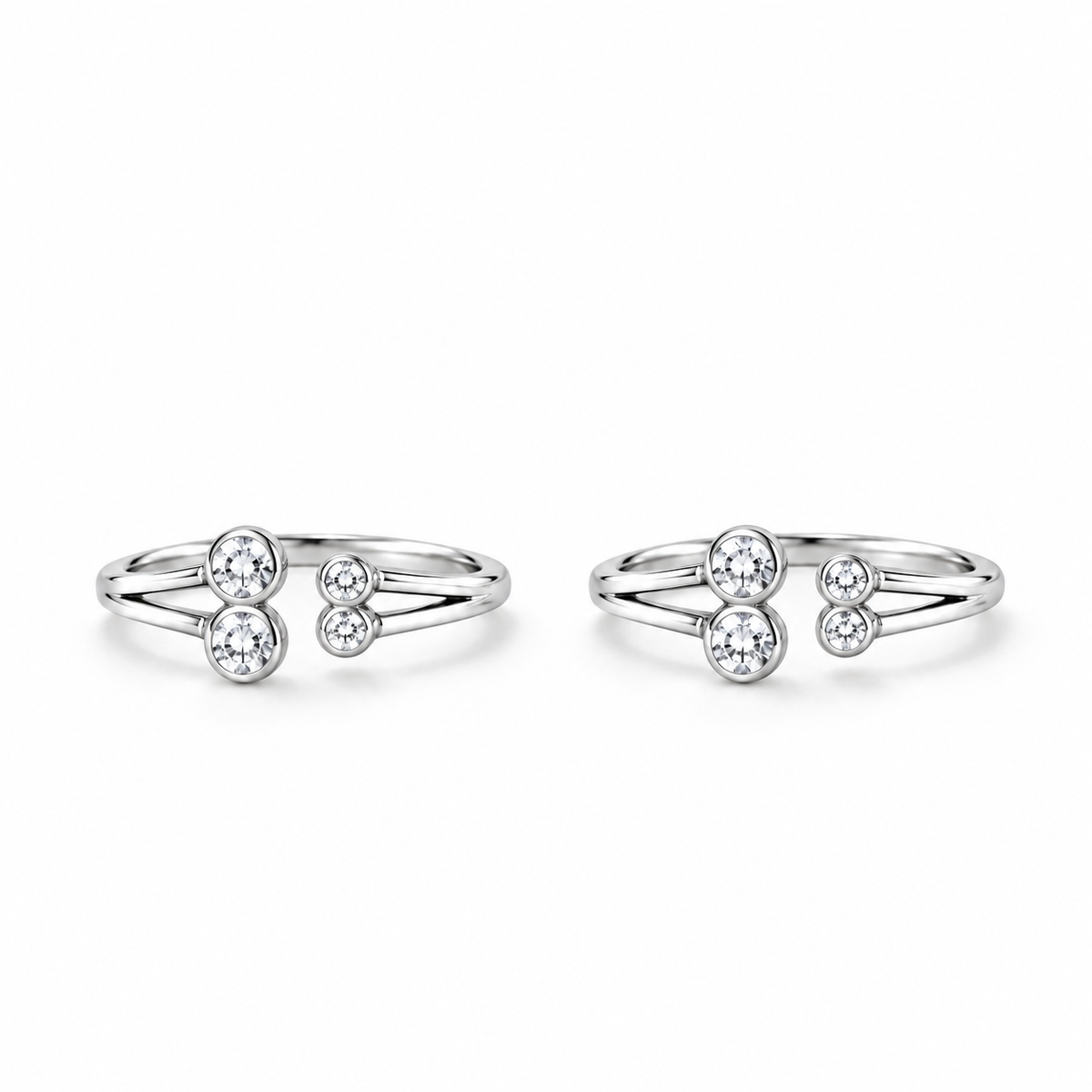 925 Silver Four Solitaire Toe Rings