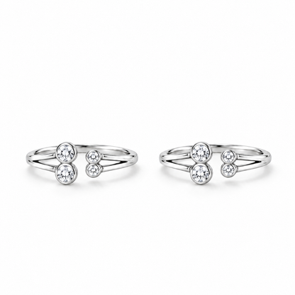 925 Silver Four Solitaire Toe Rings