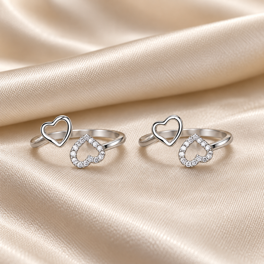 925 Silver Two Heart Toe Rings