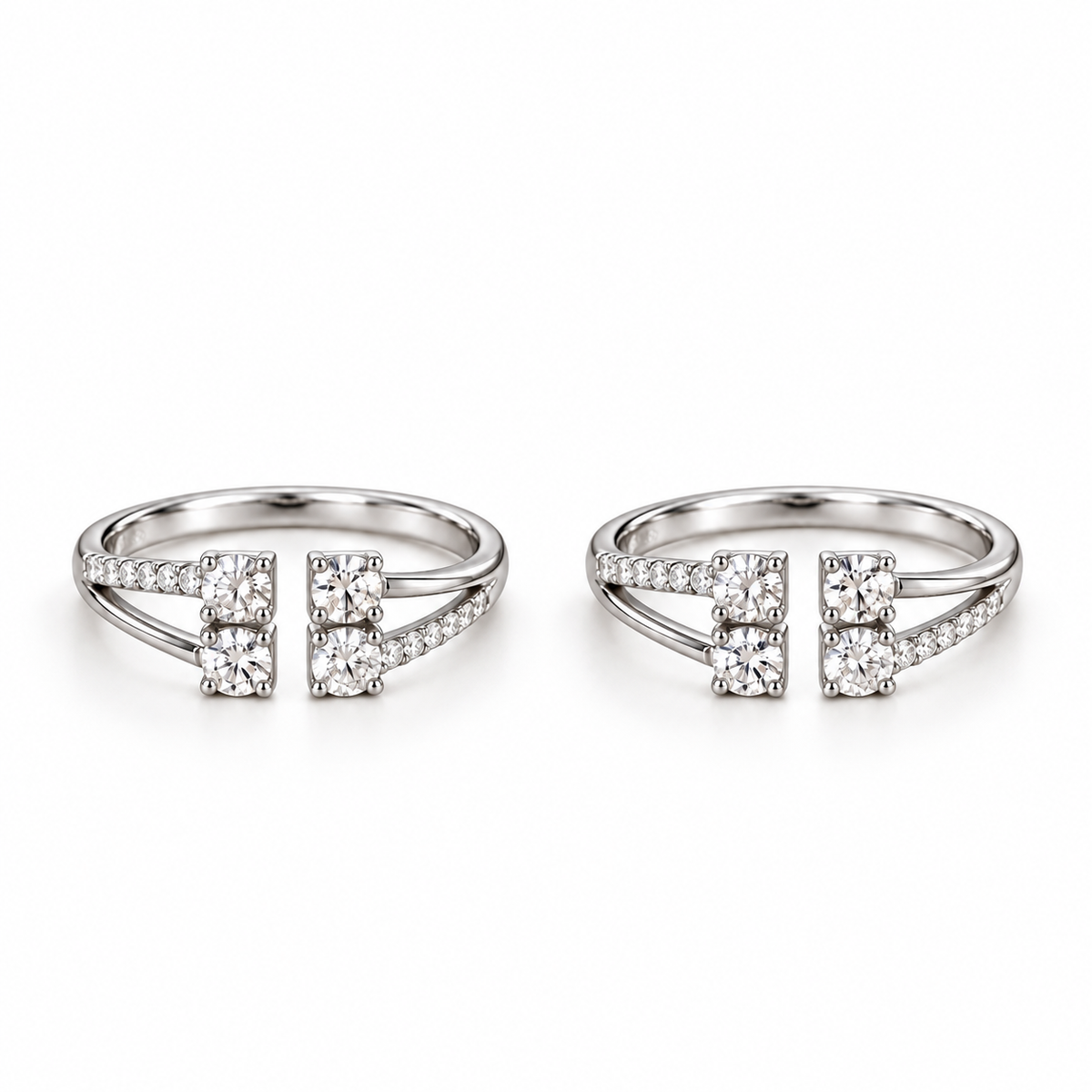 925 Silver Four Square Solitaire Toe Rings