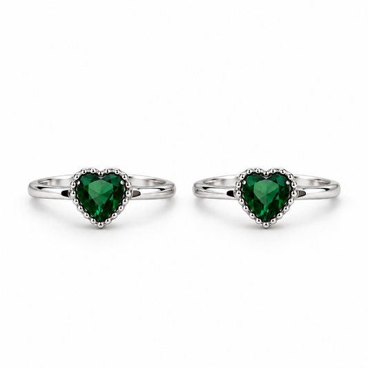 Green Heart Toe Rings