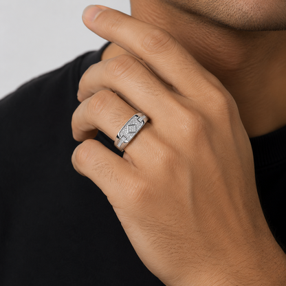 Studded Silver Ring For Him