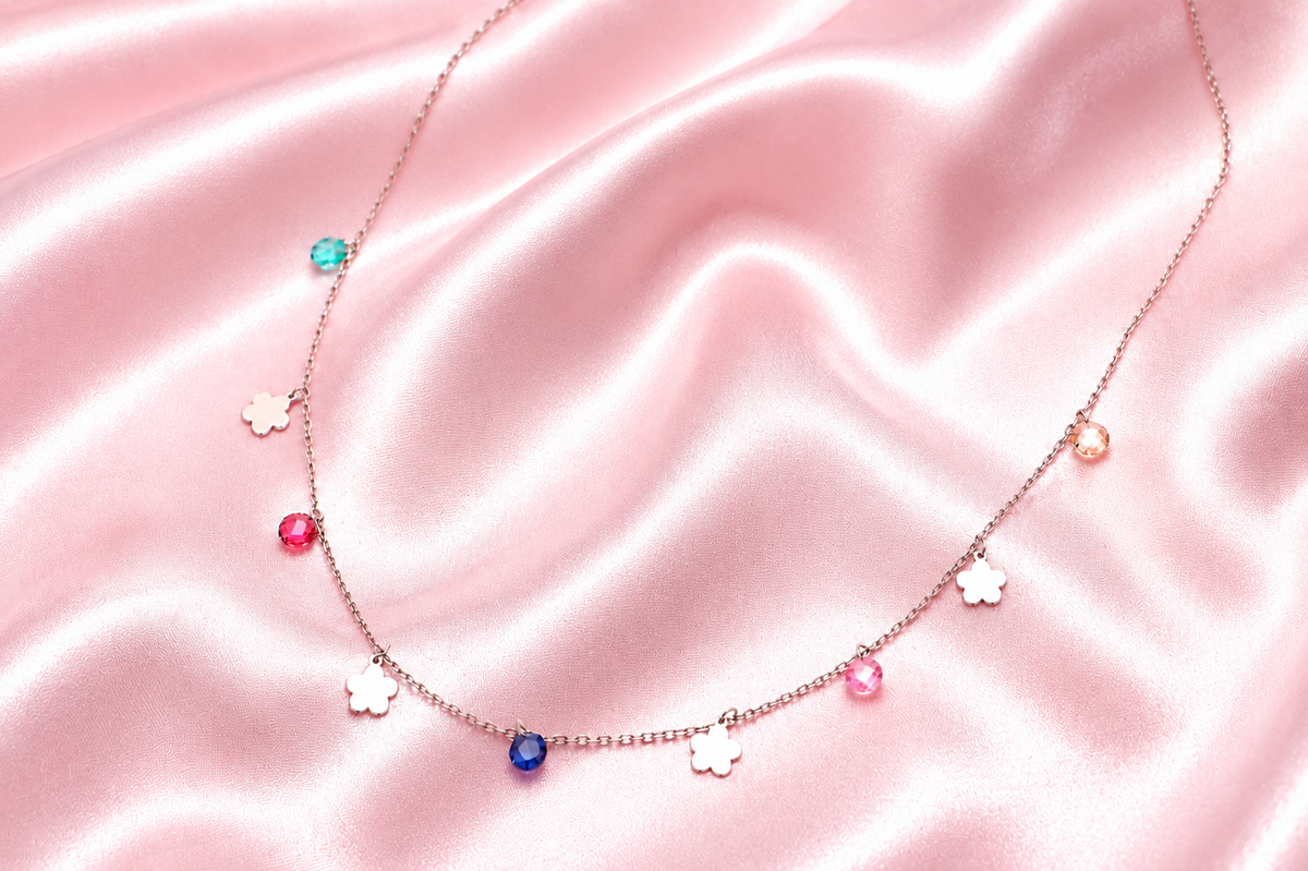 Flower Multicolor Gemstone Minimal Necklace
