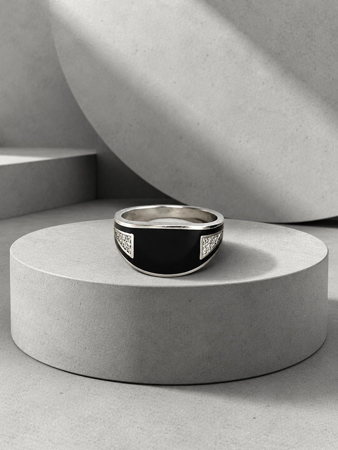 Black Enamel Silver Ring