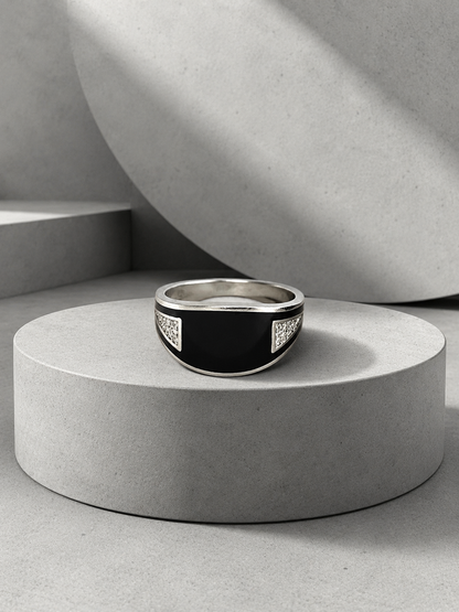 Black Enamel Silver Ring
