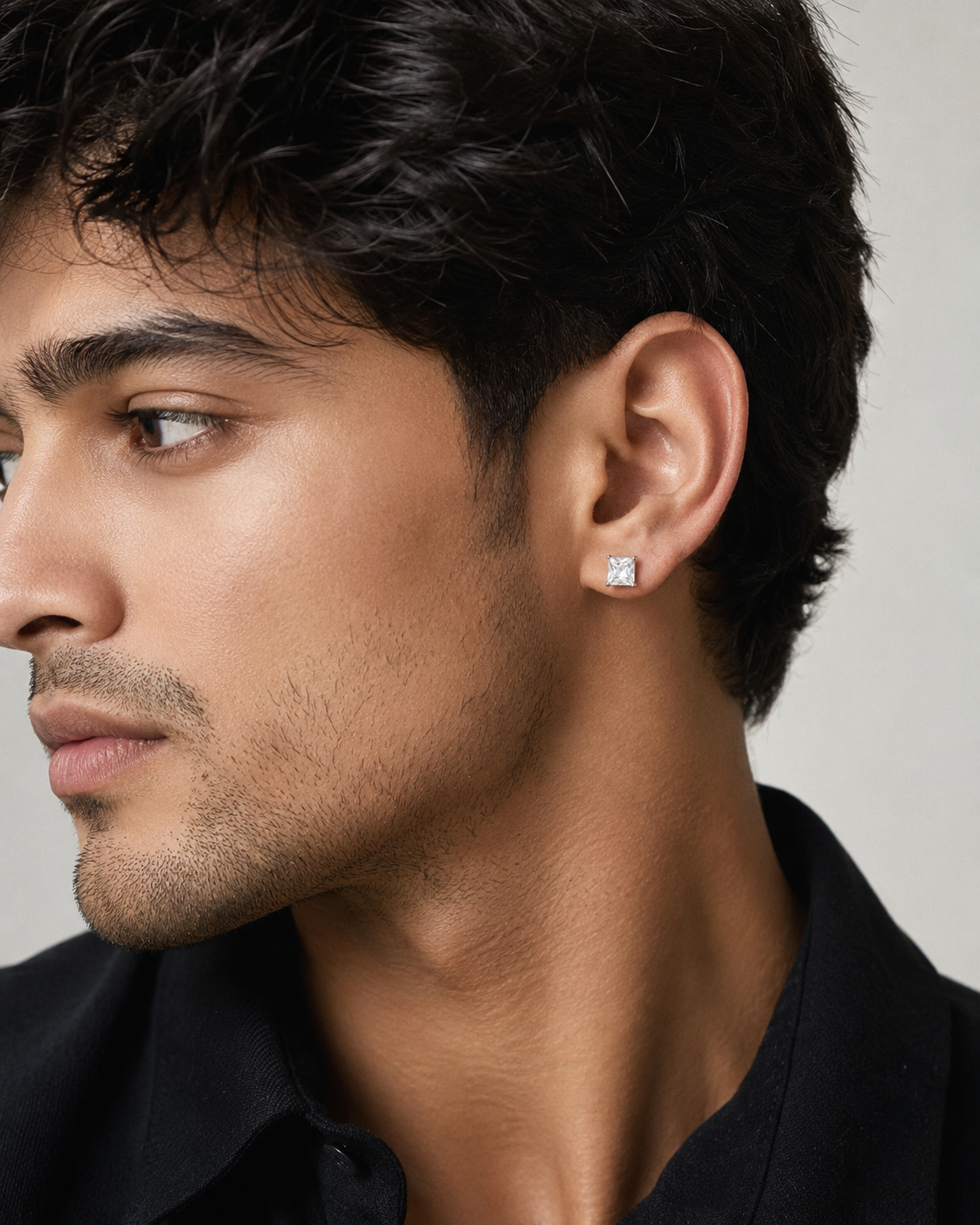 Unisex Square Solitaire Stud