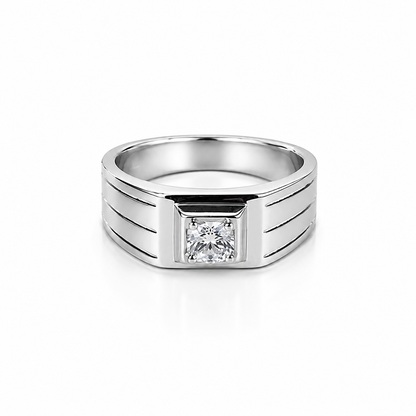 Solitaire Three Lines Silver Ring